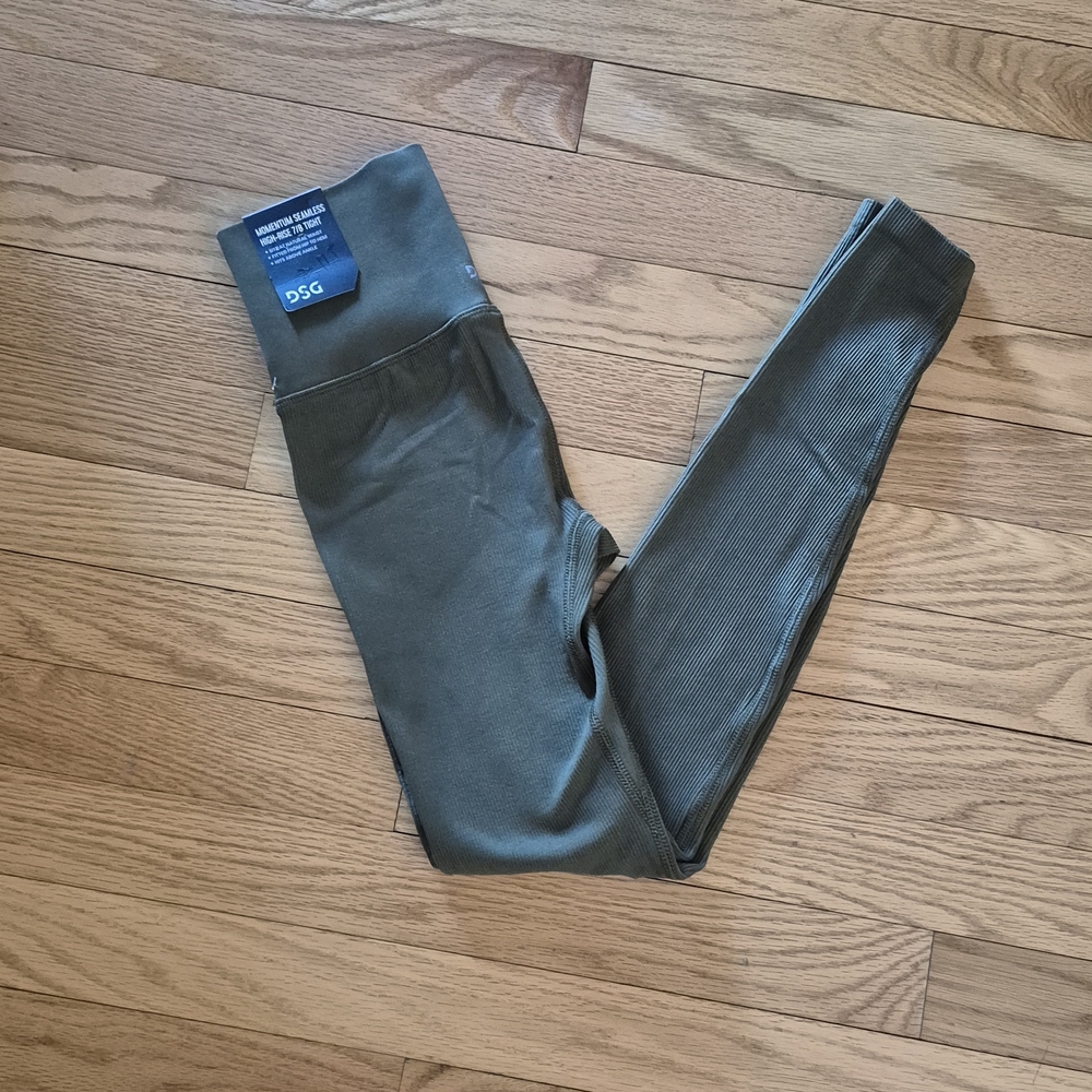 NEW DSG Women's XXS Olive Green Ribbed Momentum Seamless High Rise 7/8 Leggings